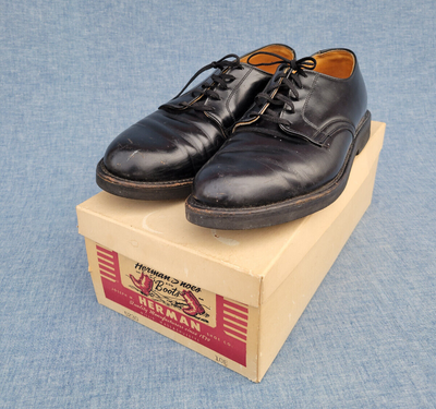 Vintage 1950s 60s Herman Black Leather Oxford Work Shoes Postman 