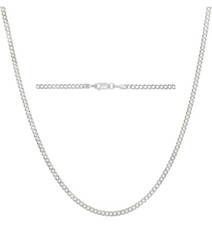 Italian Sterling Silver Curb Link Pave Chain Necklace 925 Silver Chain UNISEX