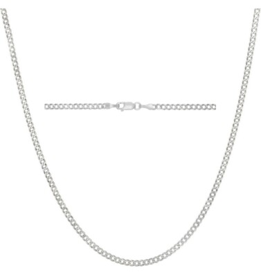 Italian Sterling Silver Curb Link Pave Chain Necklace 925 Silver Chain UNISEX