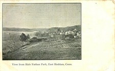 EAST HADDAM, CONNECTICUT, VIEW OF TOWN FROM PARK, VINTAGE POSTCARD