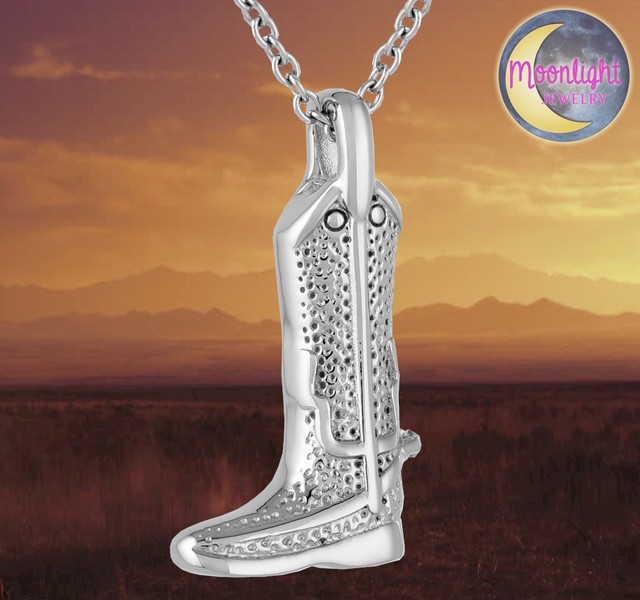 New Cowboy Boot Urn Cremation Pendant Ash Silver Memorial Necklace eBay
