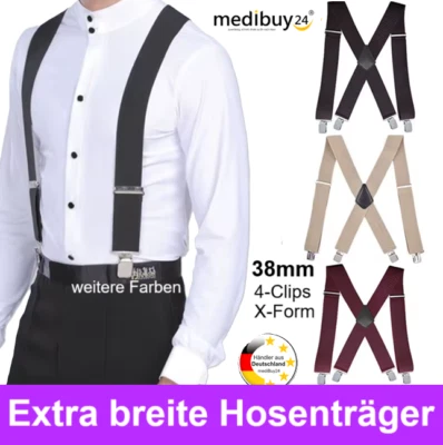 MEDIBUY24 Hosenträger Herren Damen 4-Clip X Form 38mm extra breit stark verstellbar modern