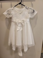 Girls Flower Girl Baptism Dress Size 5/6 White Lace Bow
