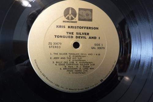 Kris Kristofferson, The Silver Tongued Devil & I, 1972 Monument ZQ 31679 SQ Quad - Picture 4 of 5