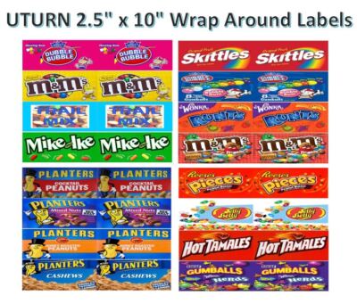 3 Uturn 2.5 x 10''  Peel & Stick candy Vending Labels Stickers Wrap around
