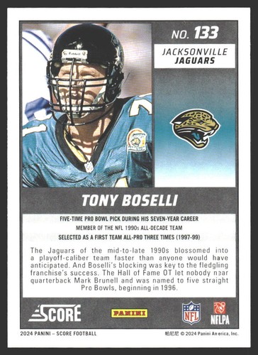 Tony Boselli #133 2024 Score Jacksonville Jaguars - Bild 2 von 2