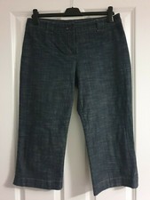 WALLIS INDIGO BLUE DENIM STRIPE STRETCHY COTTON CROPPED CAPRI 3/4 LEG JEANS - 12