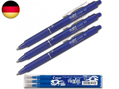 Tintenroller Frixion Ball Clicker, radierbar 0,7mm (3 Stifte + Minen, Blau)