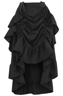 Black Crepe Ruched Bustle Adjustable Hi-Low Skirt Steampunk Cosplay Victorian