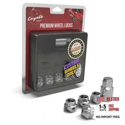 4 Locks + Unique Key M12x1.5 12x1.5 Thread 0.83'' M12 x 1.5 Chrome Open End