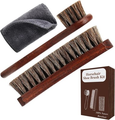 3-Piece 100% Horse Hair Shoe Brush Kit for Leather Care   Professional Dauber