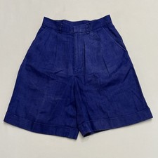 Vintage Extra High Rise Linen Shorts Waist Sz 24 Blue Pleated Casual