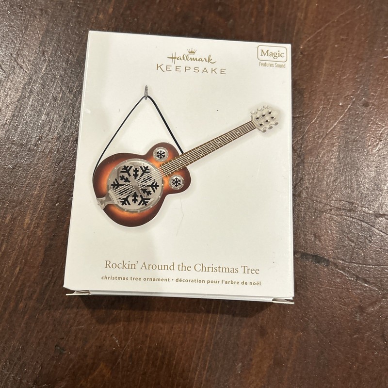 Hallmark Ornament Plays Rockin Around The Christmas Tree Guitar 2011 W/ Box