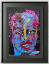 Original Abstract Face Painting Colourful neo Expressionist Portrait 8x12" paper