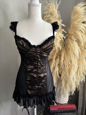 Frederick's of Hollywood Seduction Garter Slip Sheer Lace Ruffled Nightie-MEDIUM