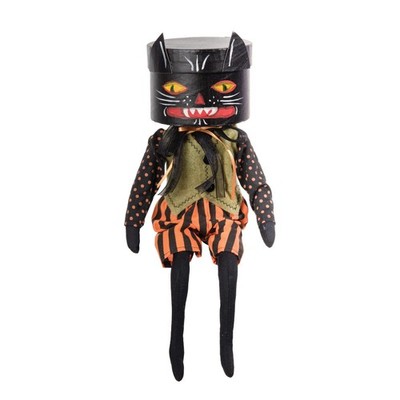 GALLERIE II Halloween Quirky Genny Box Head Folk Art Doll Collectible Black 