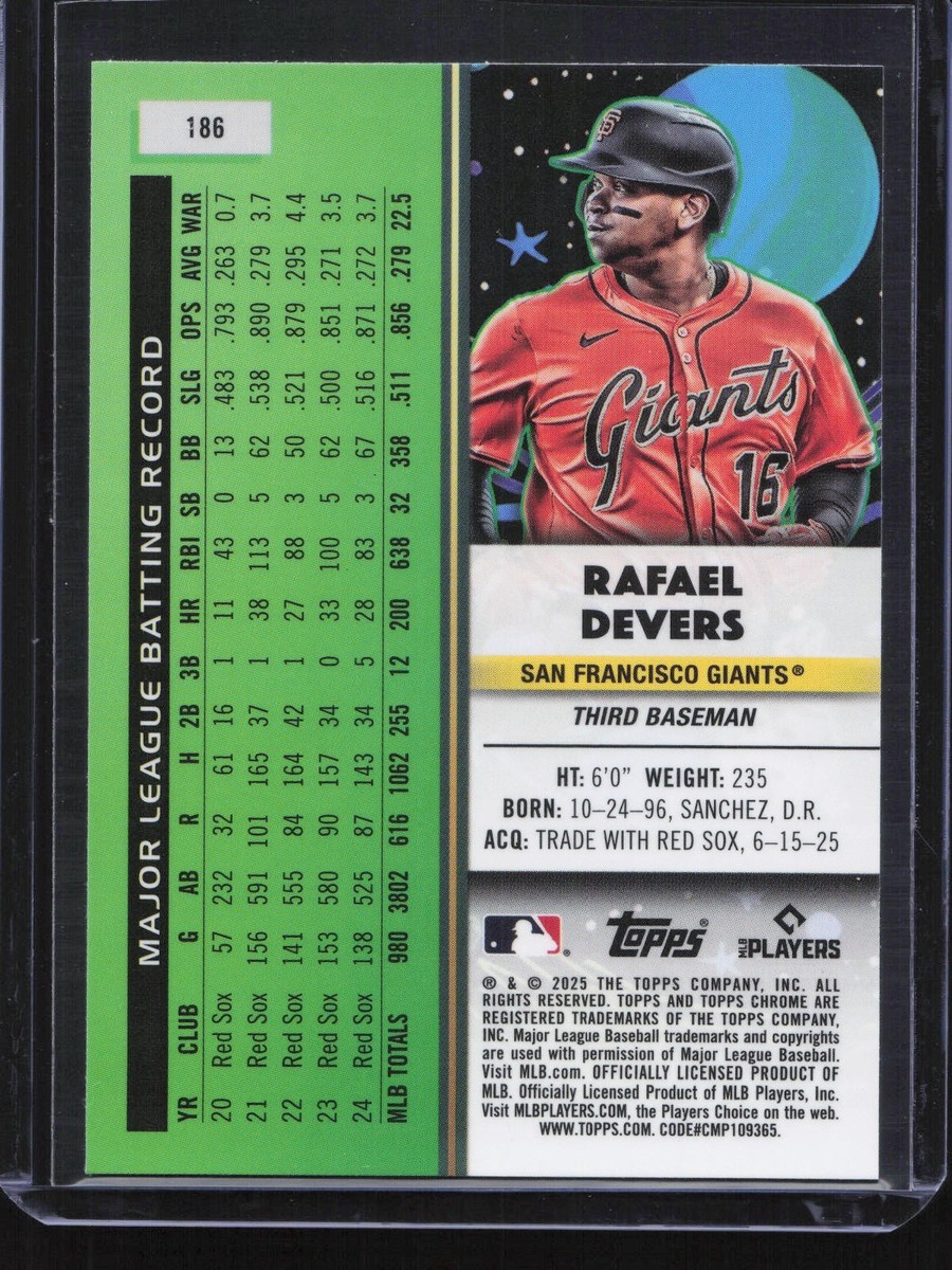 2025 Topps Cosmic Chrome Rafael Devers #186 White Hole Refractor