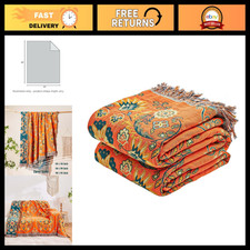 Boho Floral Throw Blanket 60"x80" - 100 Cotton Ultra Soft Rustic Quilt, All Sea