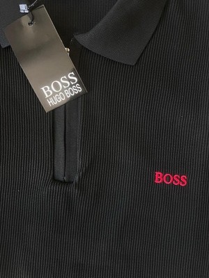 BOSS Hugo Boss Herren Polo Schwarz/Rot L, XL Kurzarm mit Reißverschluss & Logo