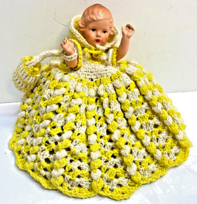 Vintage Hand Crochet Yellow Pattern Doll 6''