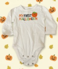 Carter’s My First Halloween Pumpkin Bodysuit 9M White Long Sleeve