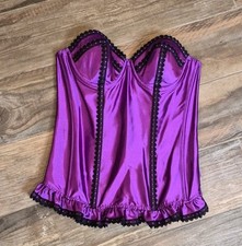 Vintage Frederick's of Hollywood Purple  Black Lace Detail Lace-up Back Corset