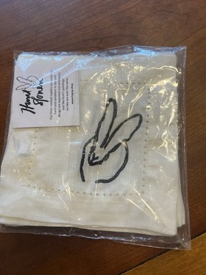 NWT/Packaging Hunt Sloan Black Bunny Embroidered Linen Cocktail Napkins