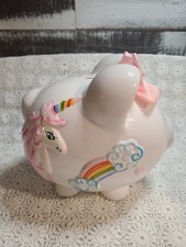 Child to Cherish Ceramic Piggy Bank for Girls, Unicorns and Rainbows 