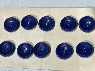 Lot of 10 Blue MCM Dress Buttons, Early Plastic 3/4 Two Hole