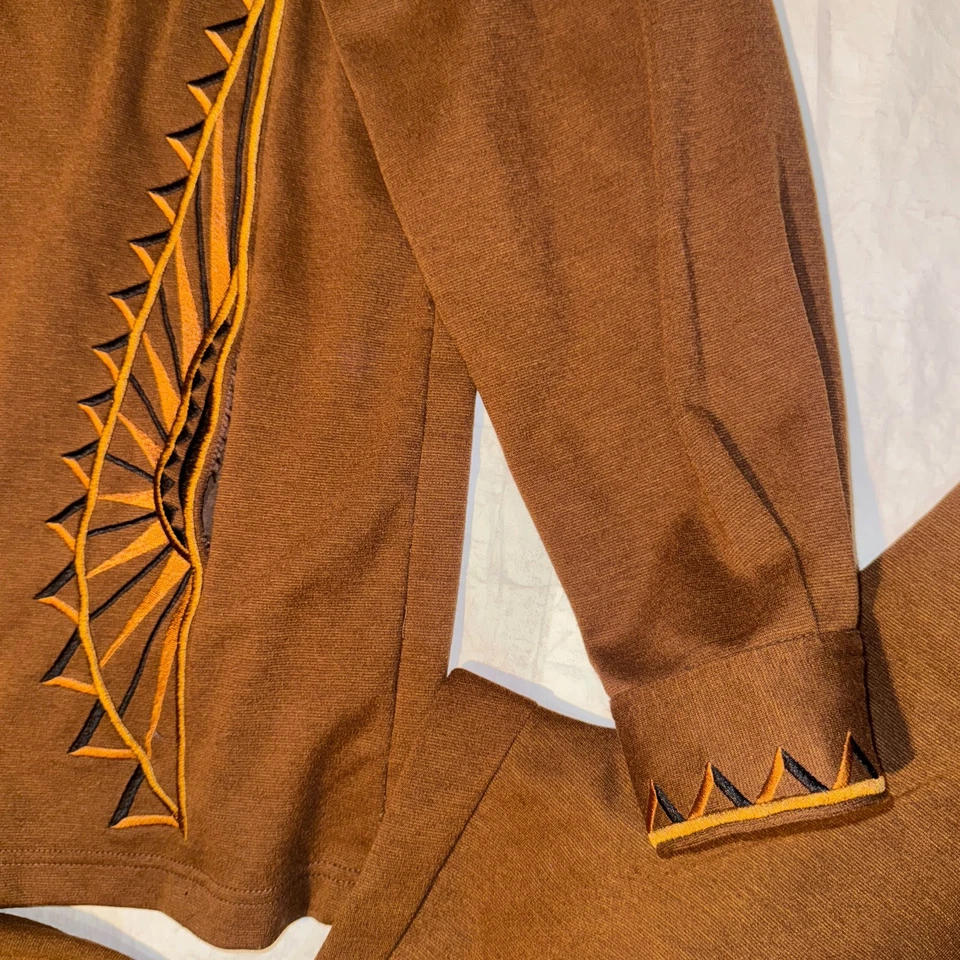 Conjunto de Conjunto Camisa Chaqueta Pantalones Vintage Bob Mackie Usable Arte Marrón Talla Mediana Foto 4 de 4