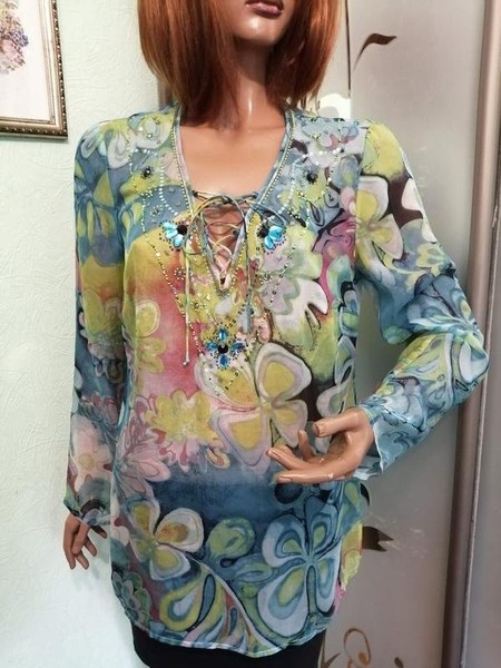 Women Peter Hahn Shirt Multicolor Silk L