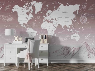 3D Mountain World Map Self-adhesive Removeable Wallpaper Wall Mural 10