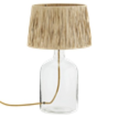 Madam Stoltz Tischlampe Glasfuß mit Bastschirm 49 cm