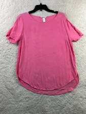 H&M Women's Pink Short Sleeve Top Size 8 Viscose Round Neck BarbieCore