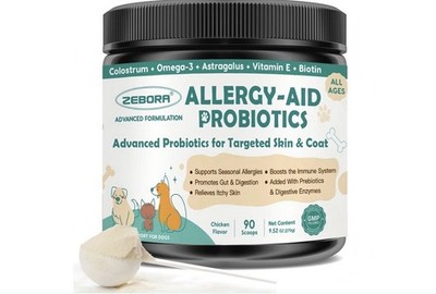 ZEBORA Dog Allergy Relief with Advanced Skin Probiotics, 90 Scoops
