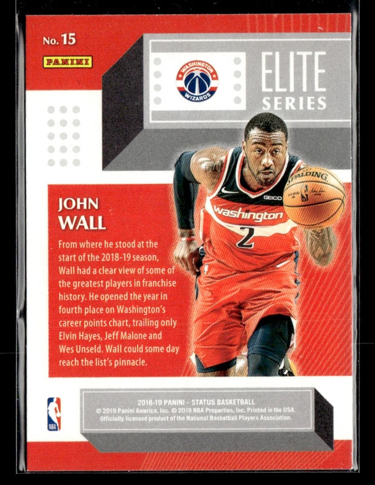 2018-19 Panini Status #15 John Wall Elite Series Card Washington Wizards - Image 2 of 2