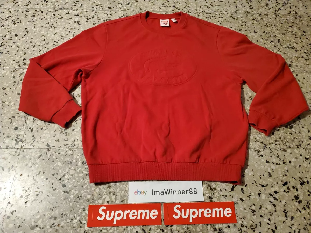 Supreme x Lacoste Pique Crewneck Sweatshirt SS17 red size large used good cond