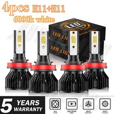 4X H11 H11 2-Side LED Headlight Kit High Low Beam Bulbs Super Bright 6500K White
