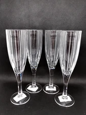 SASAKI~CAREN~Crystal Champagne Flute 8.75" Vertical Cut~Orig Stickrs~Sets of (4)