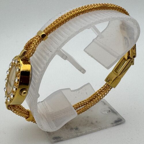 Vintage Avon Quartz Watch Women Gold Tone Crystals Bezel Oval New Battery 6.75" - Picture 4 of 6