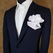 NEW - Men's 2-in-1 Pouf Round Pocket Square Hankie - White Satin
