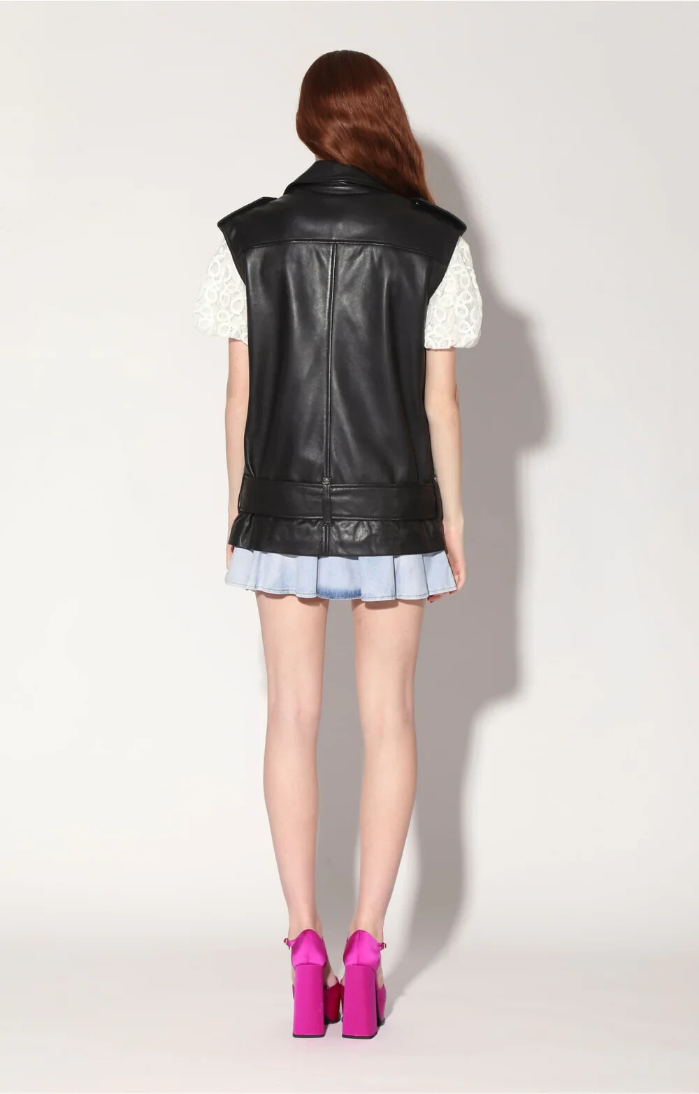 598 WALTER BAKER Edie Vest Jacket Coat M Black Lambskin Leather