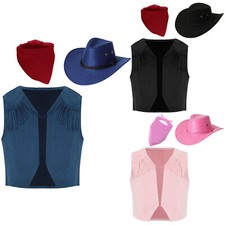 Kids Cowboy Hem Suit Gift Costume Cute Vest Party Hat Square Boys Western Sets