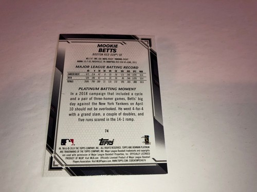 2019 Bowman Platinum #74 Mookie Betts Red Sox B20b2 - Picture 4 of 4