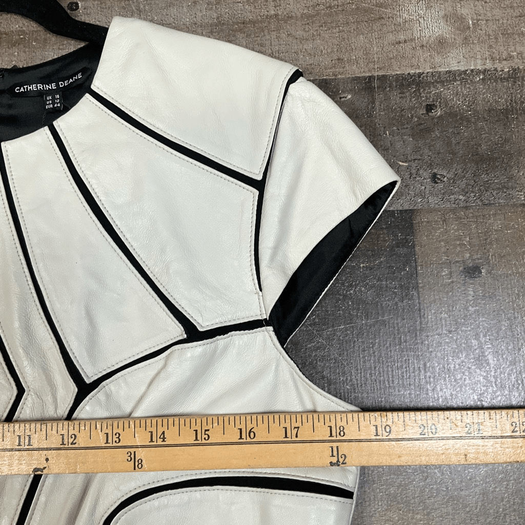 catherine deane leather dress Catherine Deane Women's Size 12 Dress Black Ivory Faux Leather Bodycon  Paneled