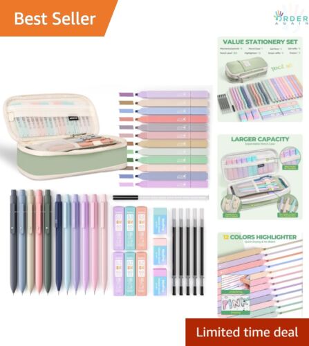 39-Piece Aesthetic School Supplies with Large Capacity Pen Case & Highlighters
