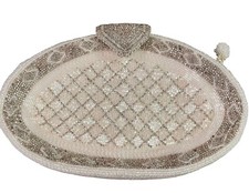 Vintage 60s White Hand-Beaded Clutch Evening Bag W/ Clasp Handmade in Korea EUC