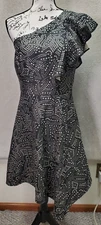 Karen Millen Fit & Flare Dress Women's 8 Multi Metallic One Shoulder Side Zipper