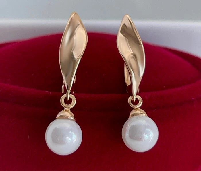 Luxus Ohrringe Perlen Creole Hänger 750er Gold 18K vergoldet 29mm Geschenk Damen - Bild 2 von 4