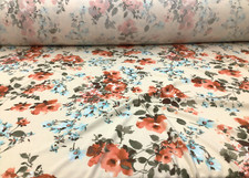 Printed Liverpool Textured Fabric Stretch Beige Orange Soft Mint Floral 1N32